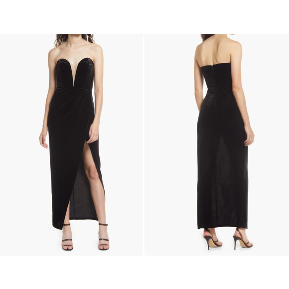 LULUS My Dream Come True Black Velvet Strapless Maxi Dress Size Small Plunge Nec - Picture 2 of 7